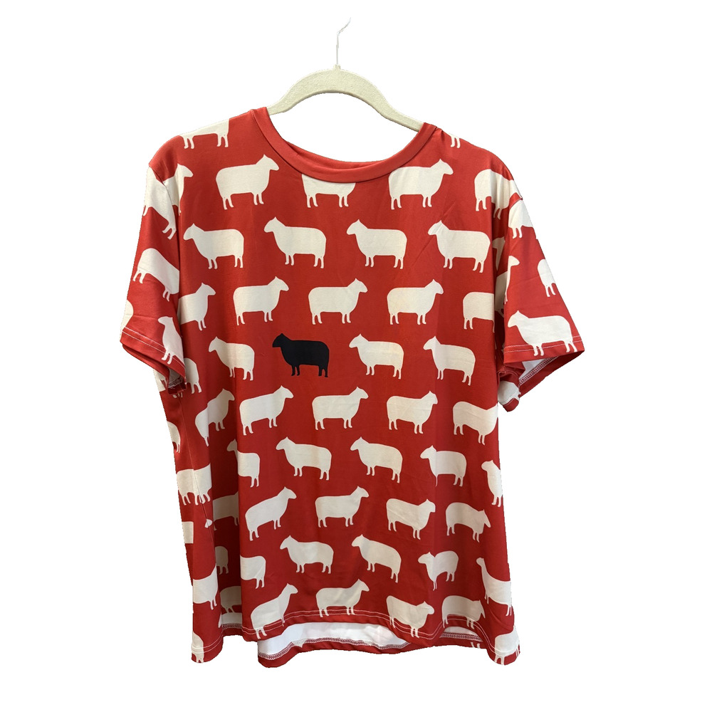 Black Sheep T-Shirt 1X Red/White/Black Novelty Tee Sheep Animal